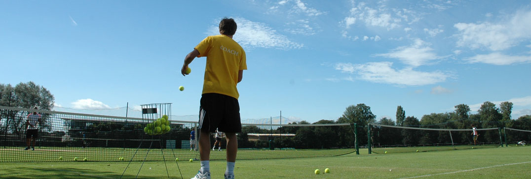 Tennis enseignant sur les courts en gazon